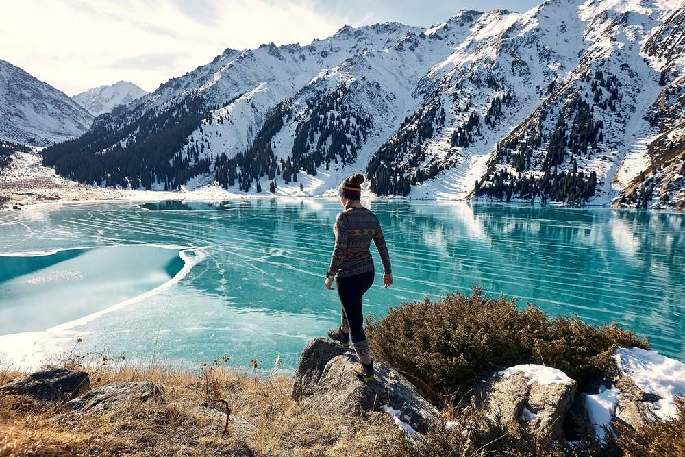 Frozen mountain lake, Almaty, Kazakhstan